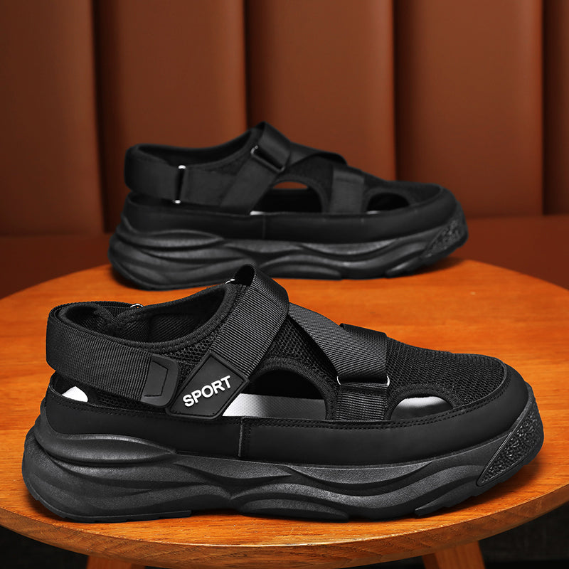 Men's Casual Sandals, Versatile Breathable Trendy Hollow-out Cool Sandals With Hook & Loop Fastener