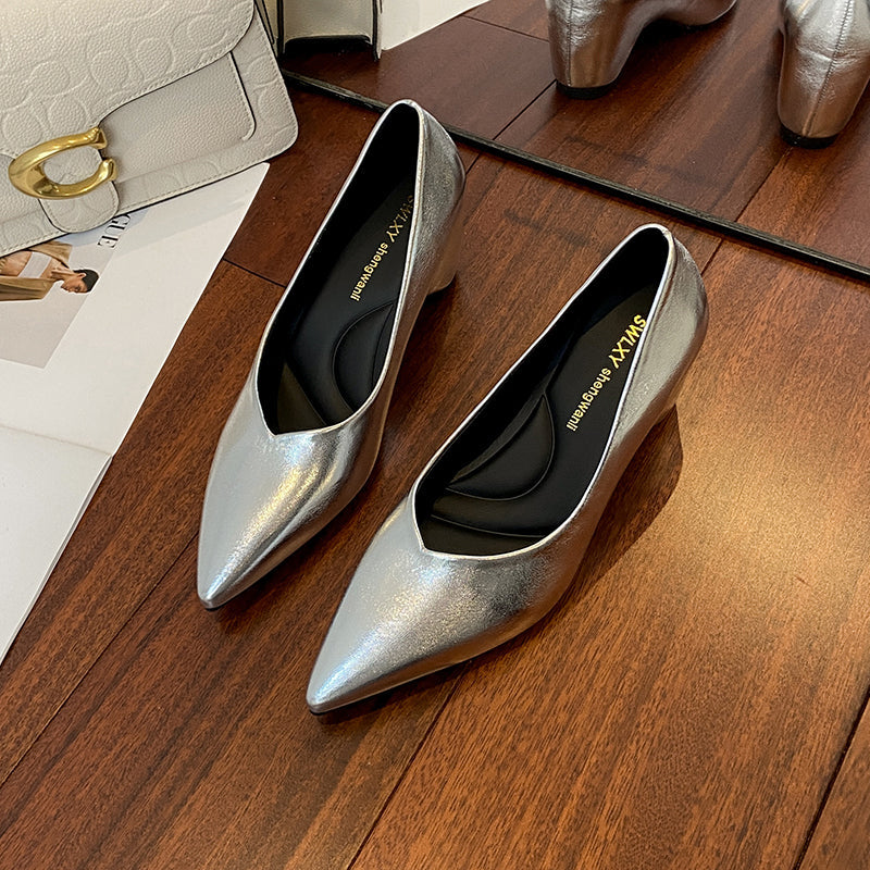 Pointed Toe Low Cut Pumps For Women 2026 Spring New Wedge Hidden Heel Simple Slip On Commute Work Shoes