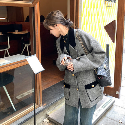 Gray Niche Design Wool Blazer For Women