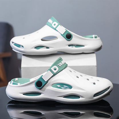 Mens Hollowed-out Closed-toe Non-slip Soft-soled Thick-sole Slippers