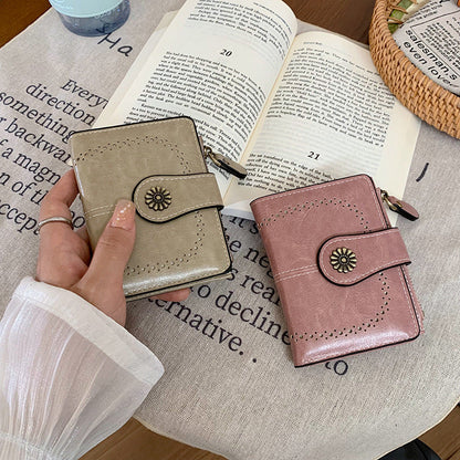 New Womens Oil-leather Wallet Vintage Short Style