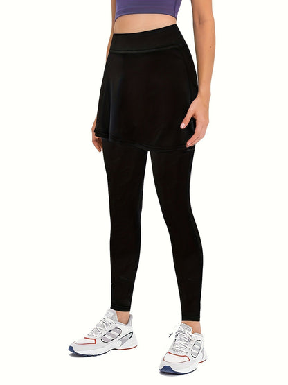 Women's High Waist Skirted Leggings 2 In 1 Flared Skirt Overlay Active Leggings For Yoga & Workout