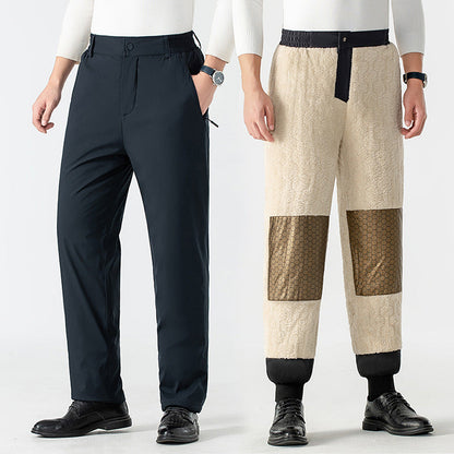 Winter Middle-aged And Elderly Cotton Pants Fleece-lined Thickened Men's Pants Outer Wear Casual Pants Graphene Warm Lambswool Men's Sports Pants