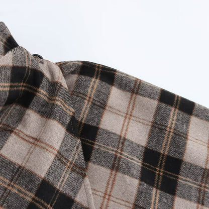 Womens Blended Fabric Plaid Cape Coat
