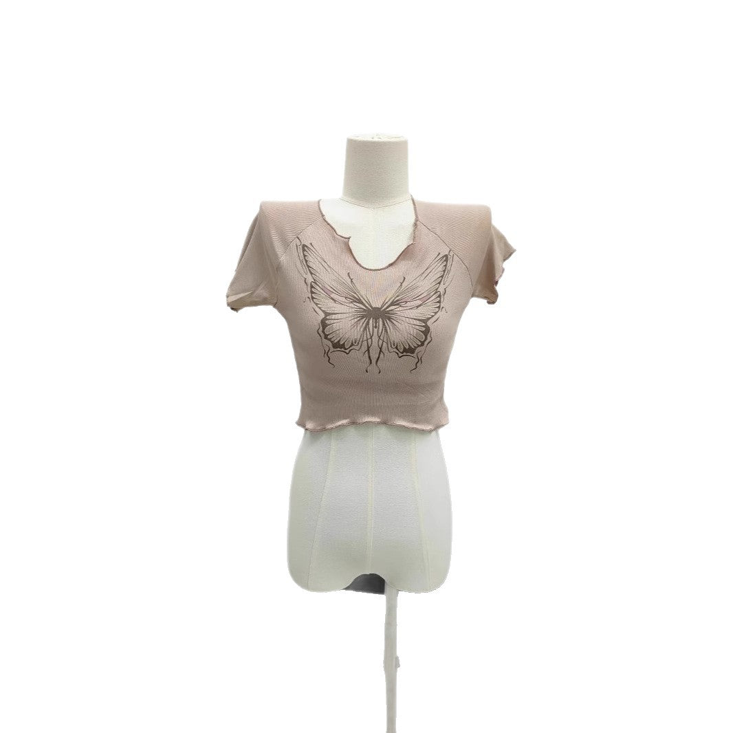 American-style Retro Butterfly-dye Print Short-sleeve T-shirt