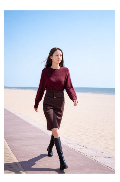 Womens Casual, Loose-fitting, Versatile Solid-color Sweater