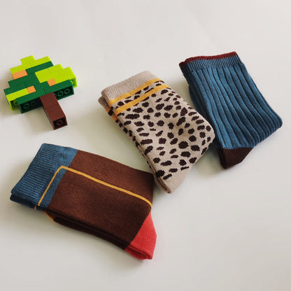 Leopard-print Plaid Coffee-colored Childrens Socks