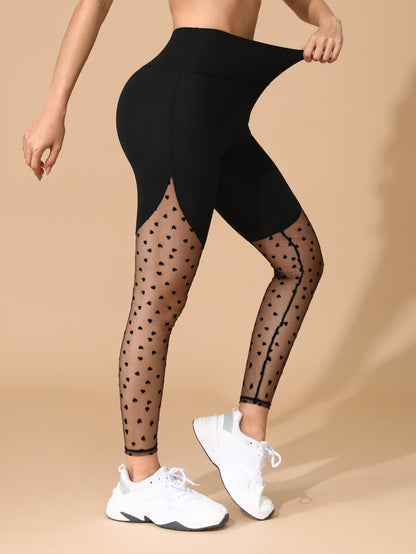 New Women's Black Mesh Patchwork Pocket Sports Pants High-Waisted Butt-Lifting Yoga Gym Outdoor Tight-Fitting