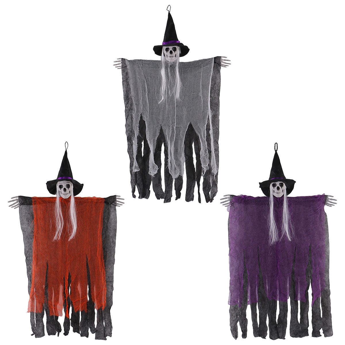 Halloween Skull Witch Hanging Ornament - Scary Holiday Party Home Decor Pendant