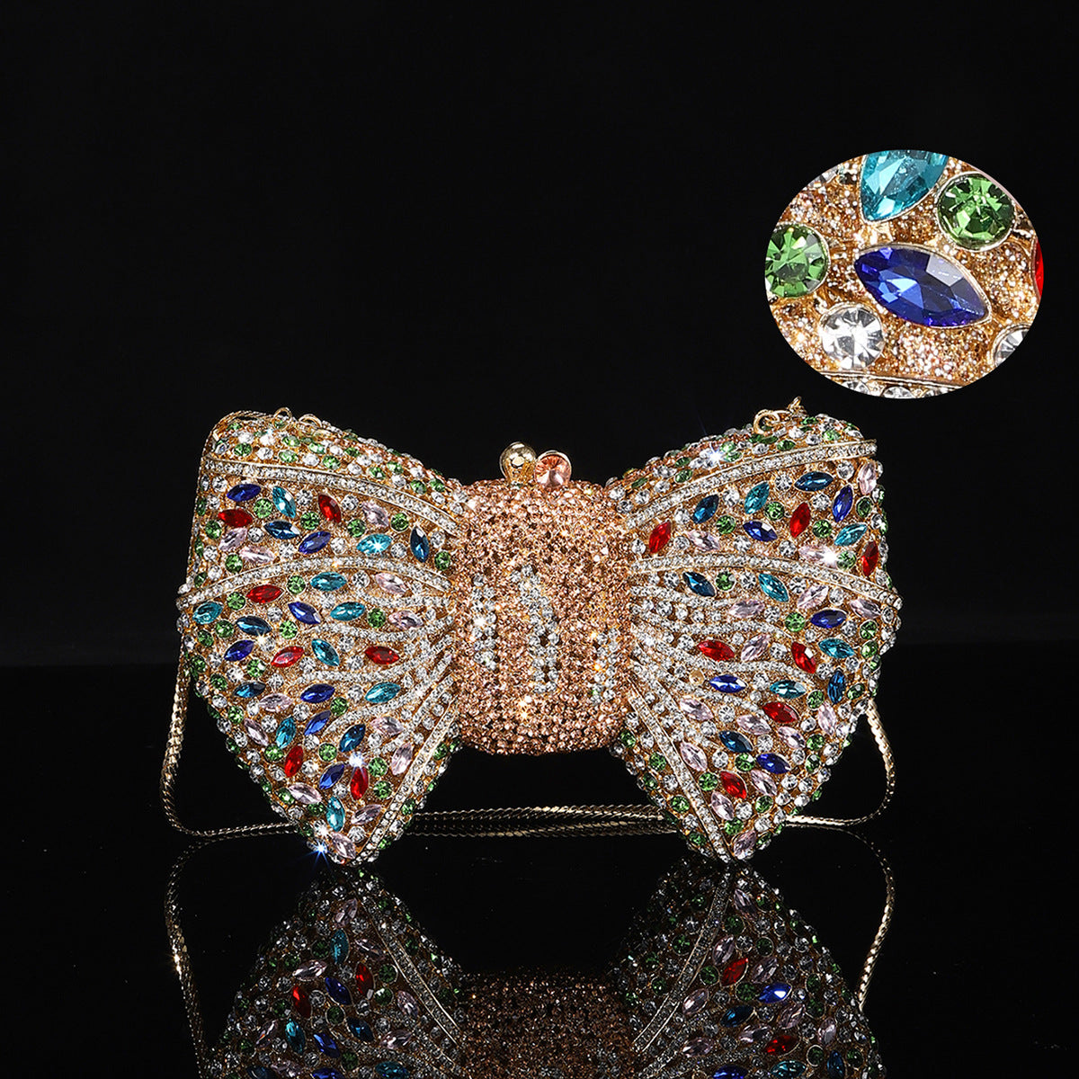 High-end Luxurious Heavy-Embroidered Shiny Champagne Bottle Rhinestone Evening Bag