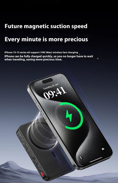 15W Magnetic Power Bank Wireless Carbon Fiber Magsafe Mobile Power Supply