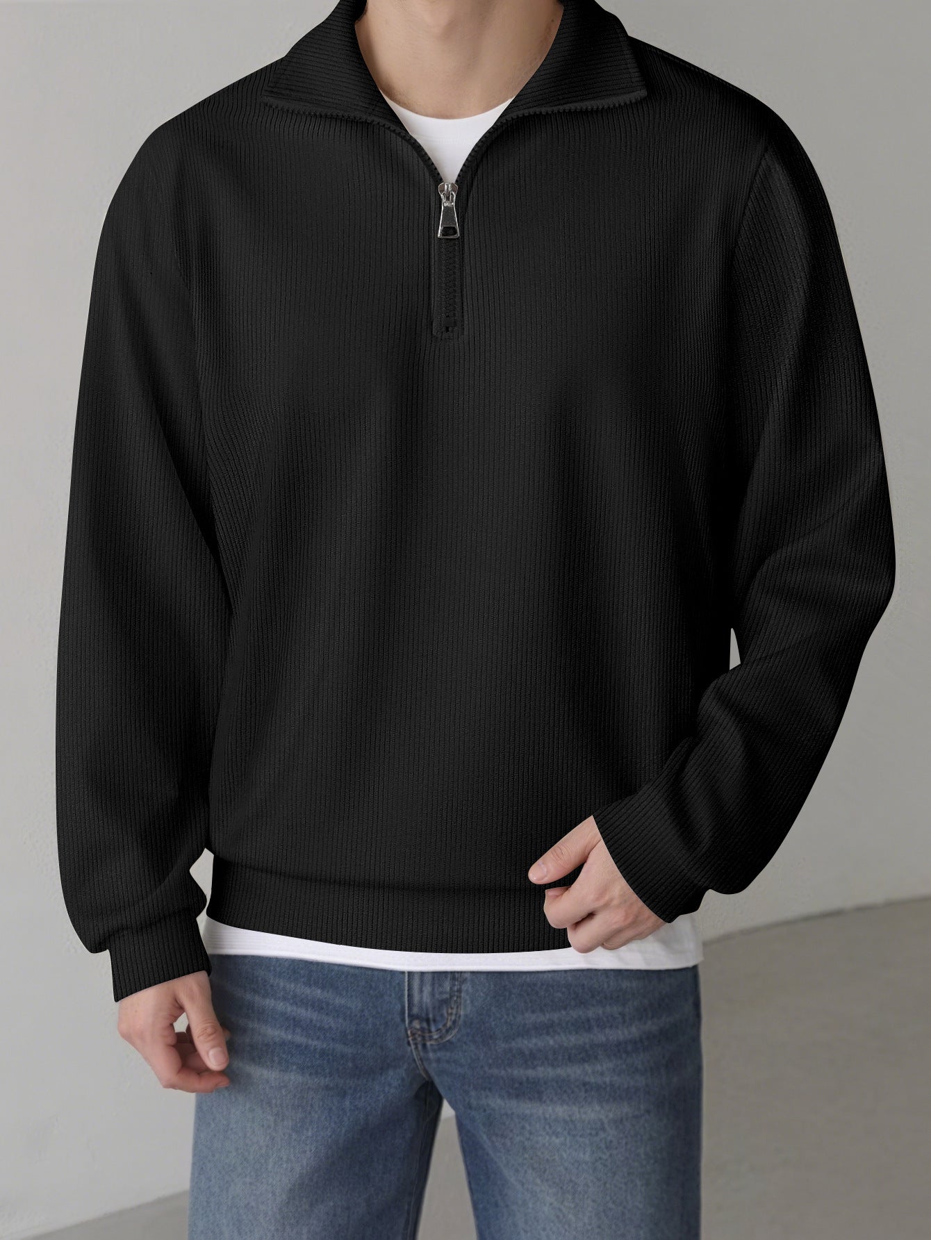 Mens Loose-fit Zip-up Long-sleeve Jacket