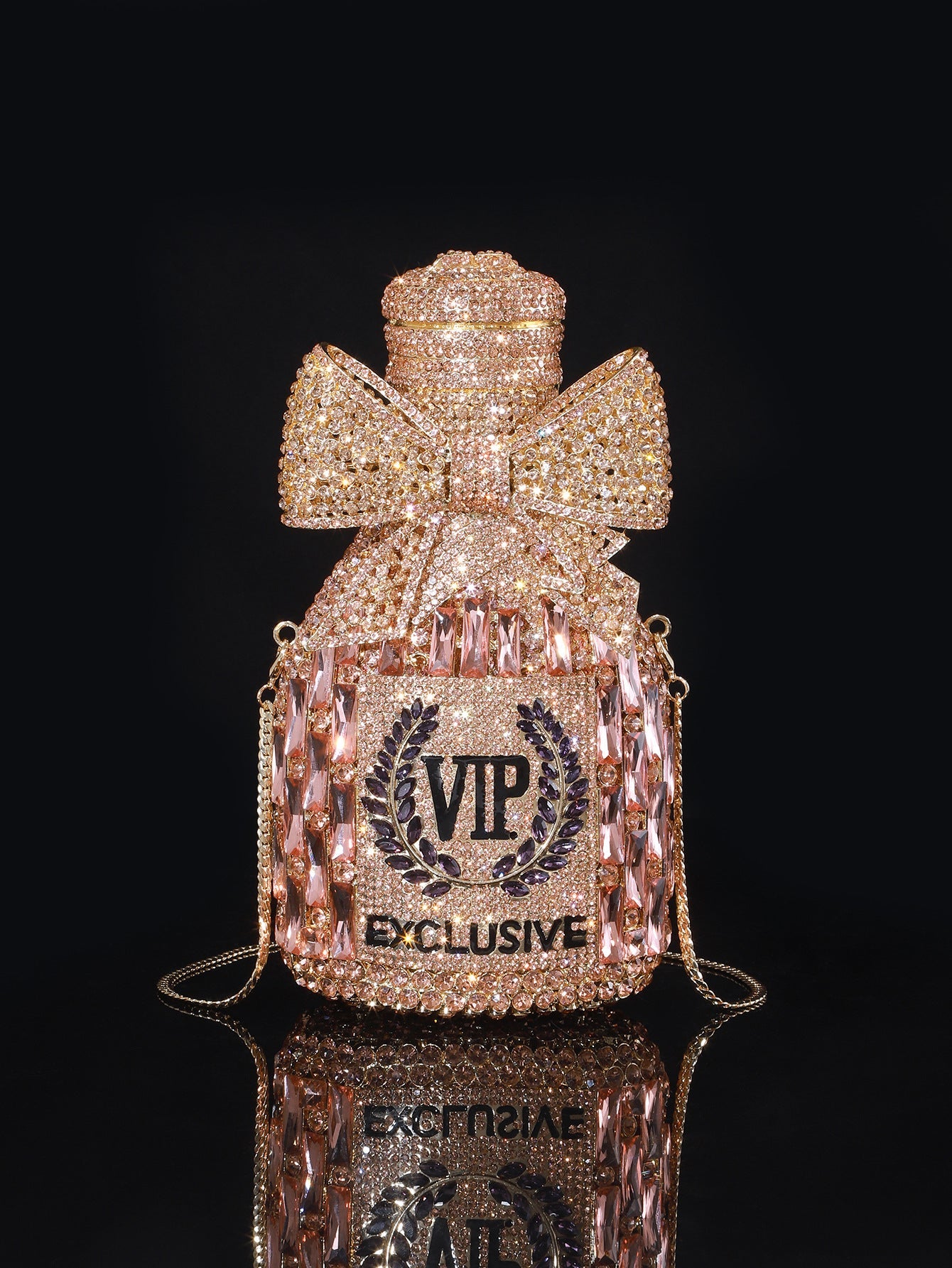 High-end Luxurious Heavy-Embroidered Shiny Champagne Bottle Rhinestone Evening Bag