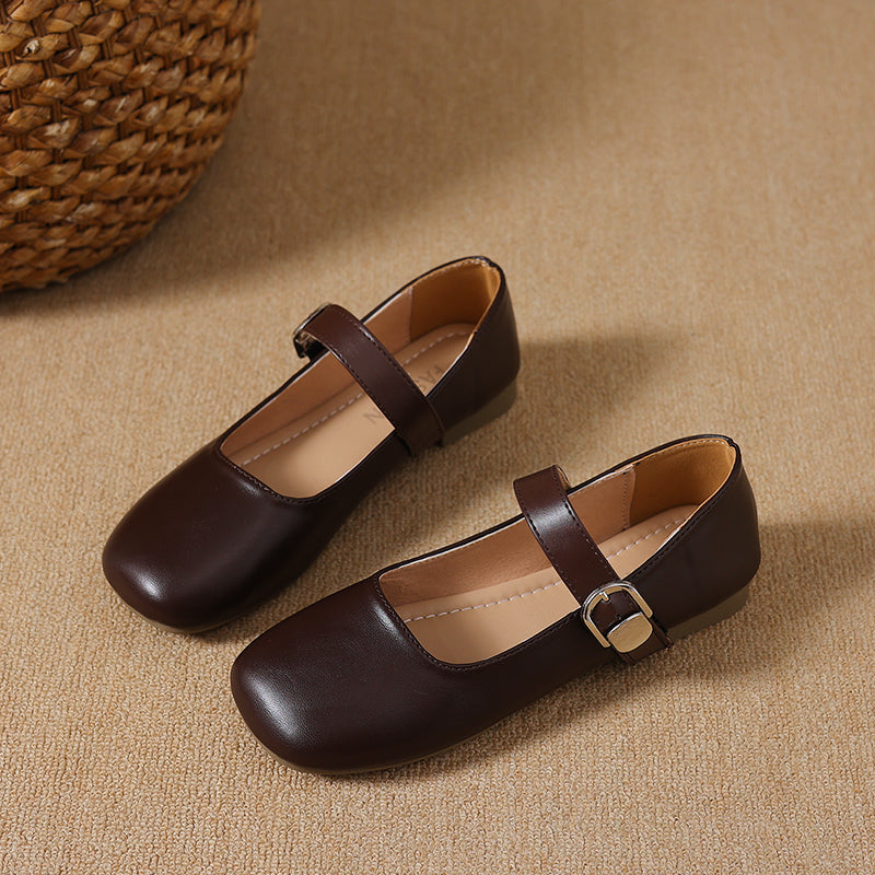 Women's Square Toe Vintage Low Cut Mary Jane Flats, 2026 Spring Autumn New Arrival, Elegant Commuter Fashion Buckle Strap Dress Shoes