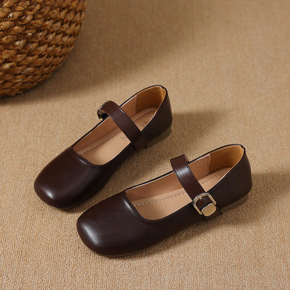 Women's Square Toe Vintage Low Cut Mary Jane Flats, 2026 Spring Autumn New Arrival, Elegant Commuter Fashion Buckle Strap Dress Shoes
