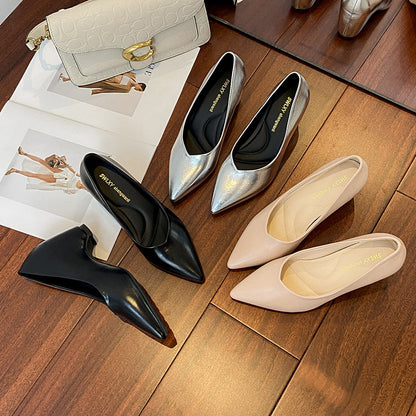 Pointed Toe Low Cut Pumps For Women 2026 Spring New Wedge Hidden Heel Simple Slip On Commute Work Shoes