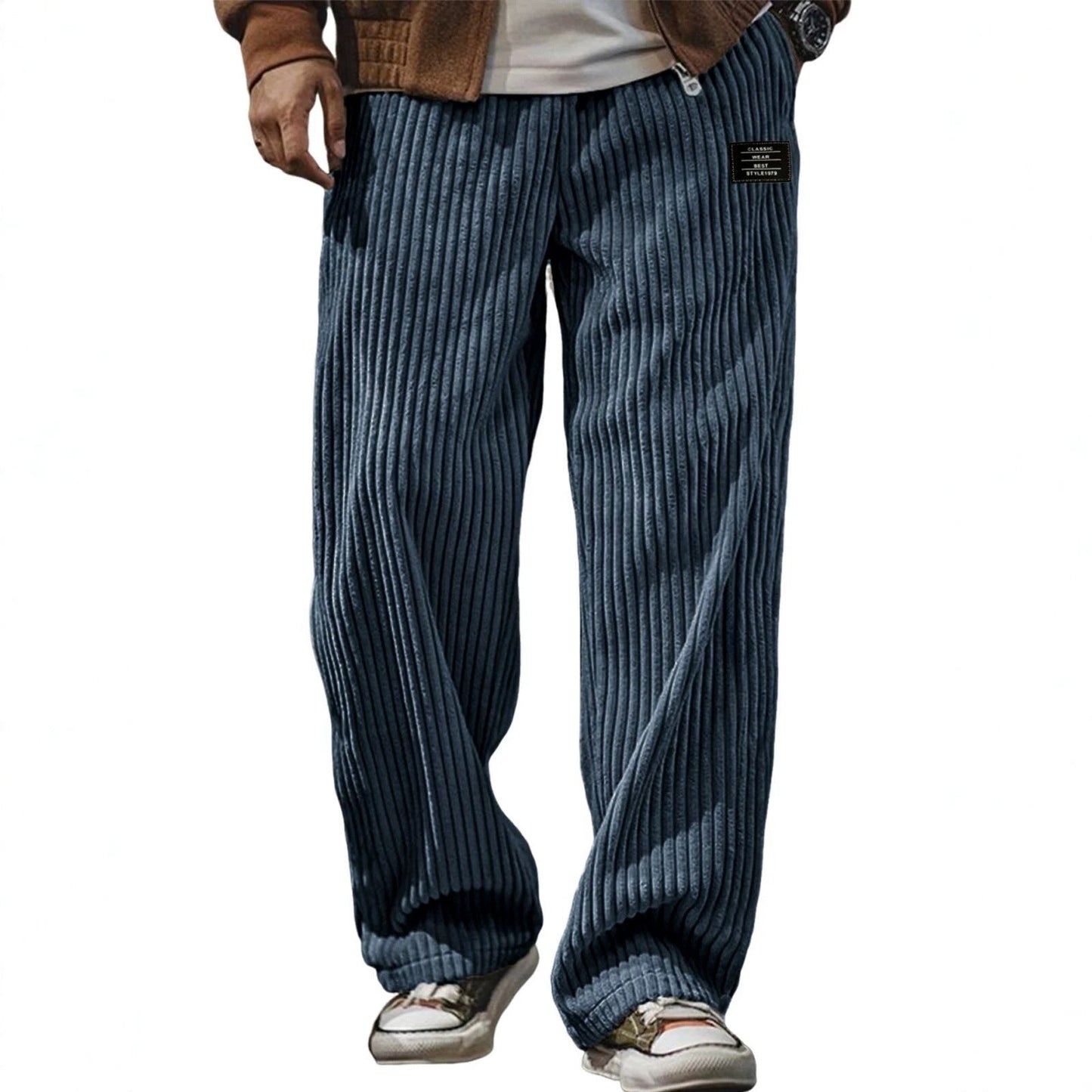 Pocket-embroidered Black-label Loose Straight-leg Casual Pants