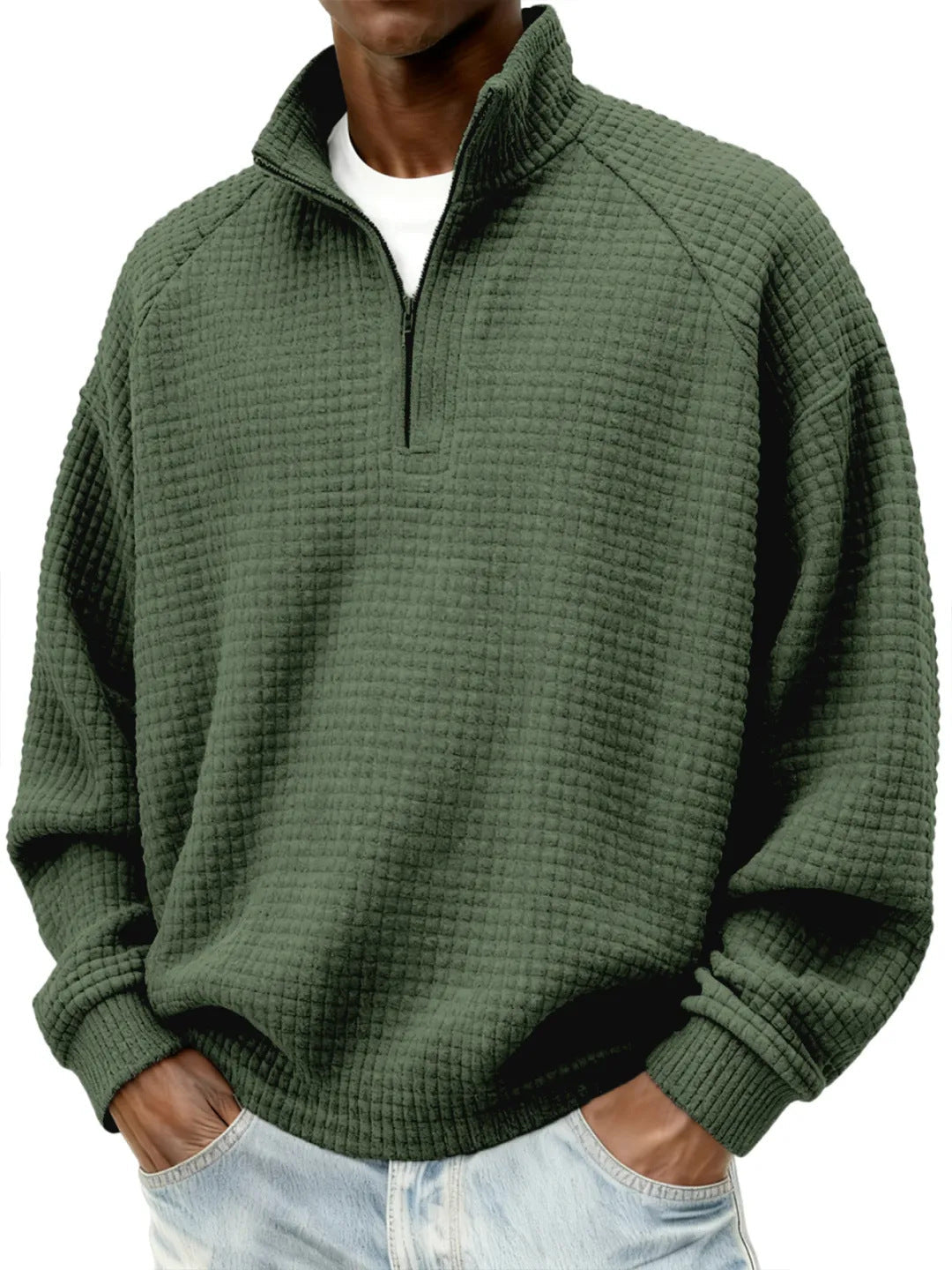 Retro Zipped Small-check Casual Stand-collar Long-sleeve Mens