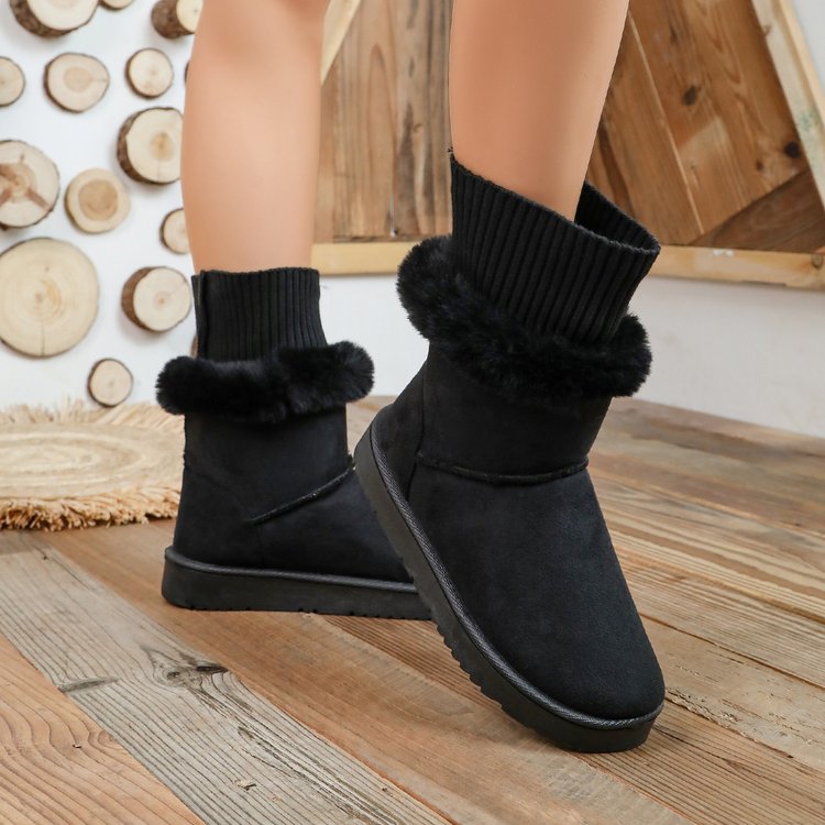Women's Fleece Lined Thickened Slip-On Snow Boots, New Winter Platform Bow Warm Plus Size Furry Cotton Shoes
