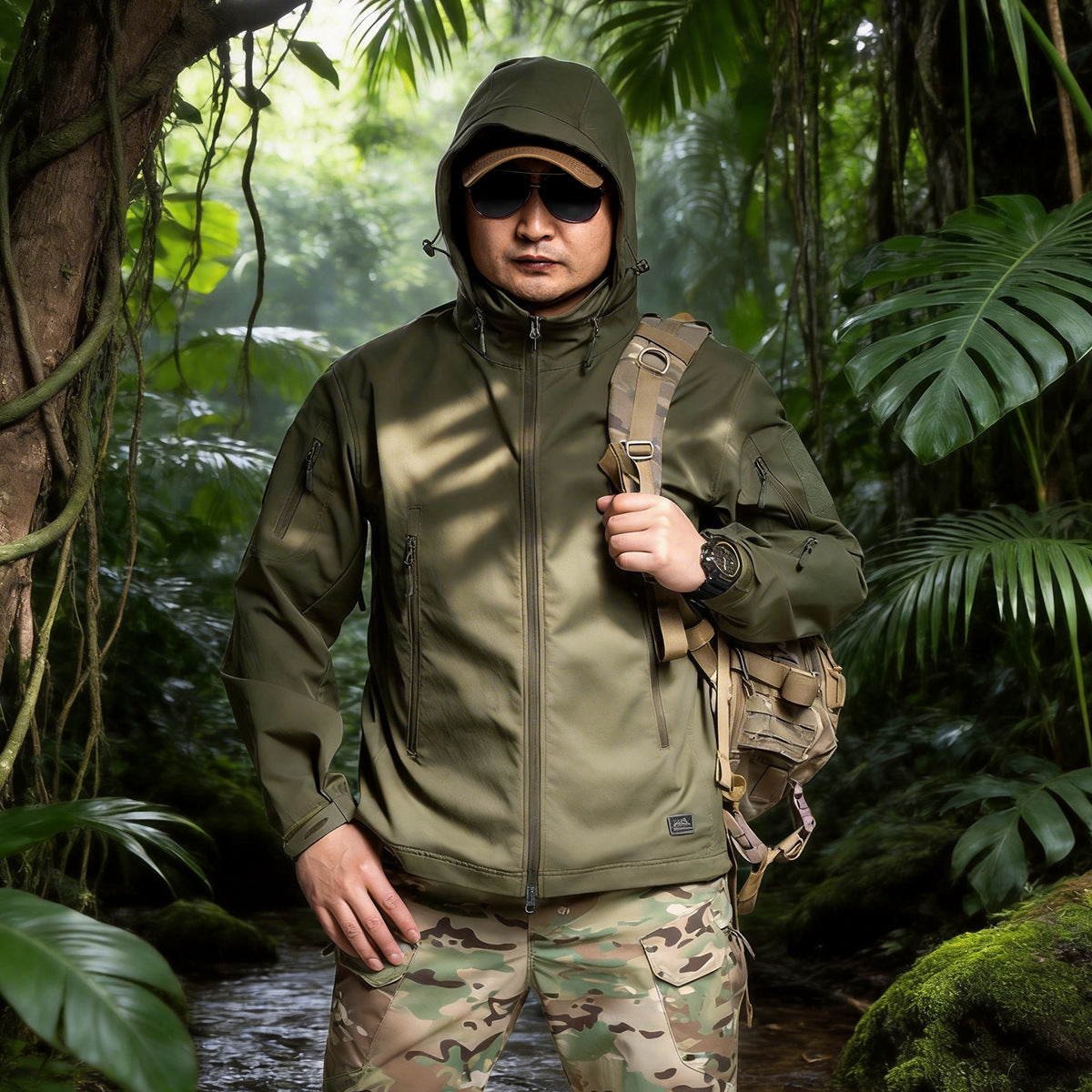 Mens Camouflage Shark-Skin Breathable Jacket
