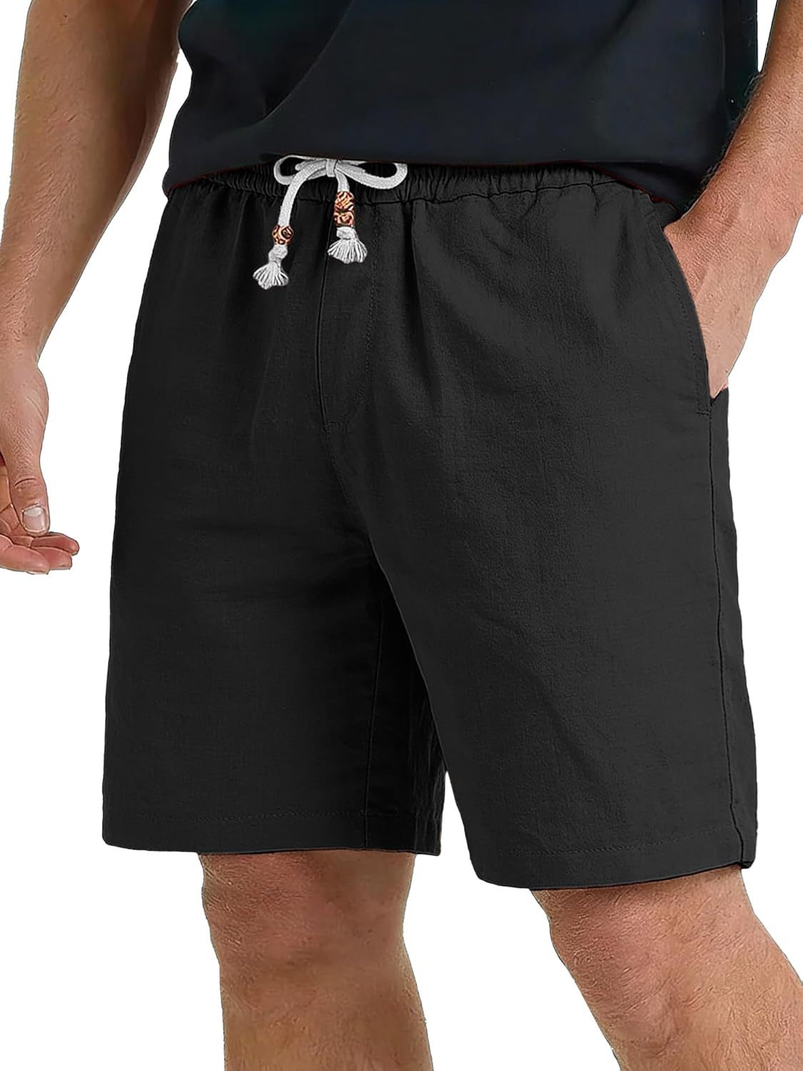 Men's Cotton And Linen Lace-up Plus Size Pocket Casual Shorts