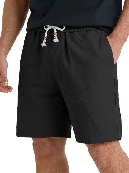Men's Cotton And Linen Lace-up Plus Size Pocket Casual Shorts