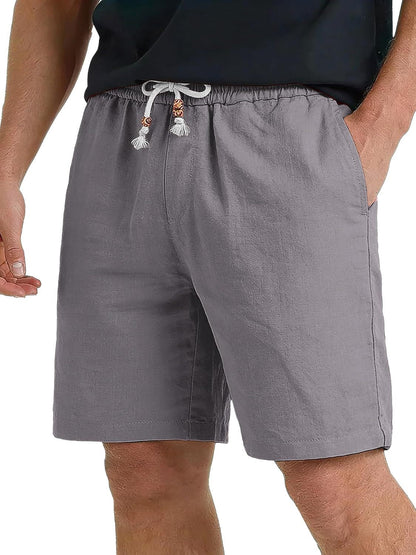 Men's Cotton And Linen Lace-up Plus Size Pocket Casual Shorts