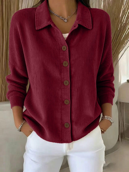 Womens Solid-Color Long-Sleeve Cardigan Polo Shirt