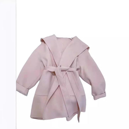 Womens Hooded Loose-fit Double-faced Cashmere Coat