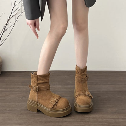 Women's Platform Heightening British Style Martin Boots, 2026 New Arrival, Trending Vintage Western Cowboy Pants Shaft Low-Cut Ankle Boots