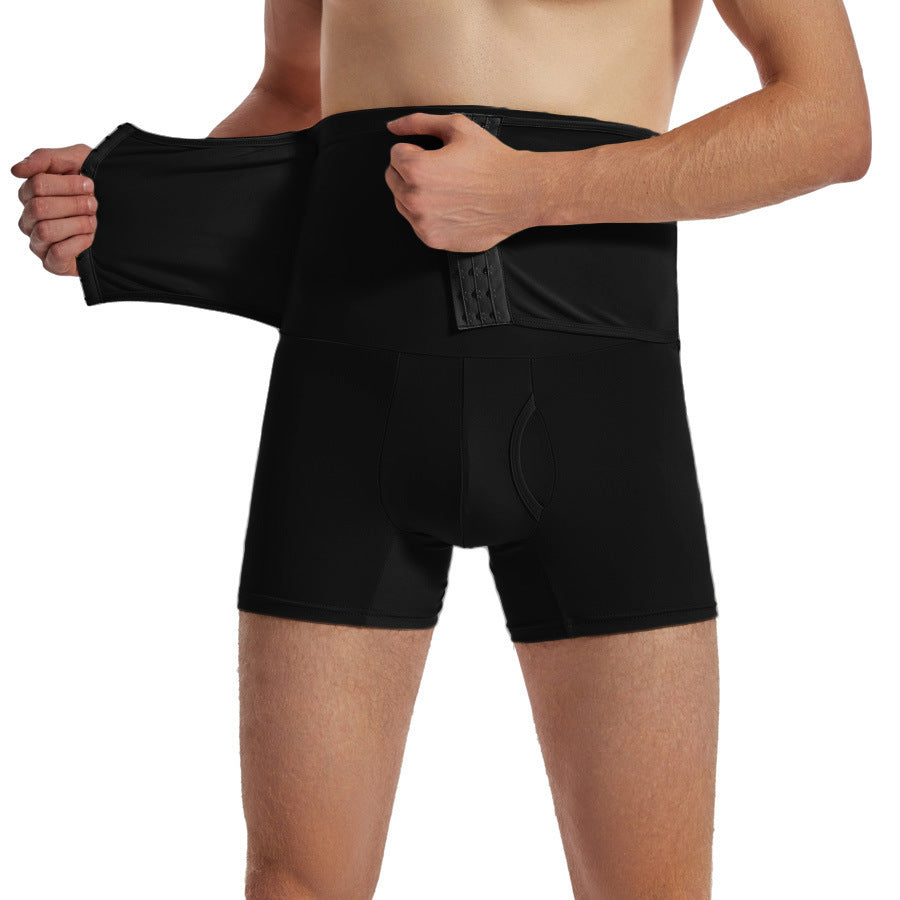 Men's Shapewear Boxer Shorts High-Waisted Solid Color Buttoned Tummy Control And Butt-Enhancing Shorts