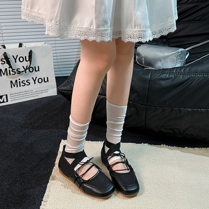 Ballet-style Leather Training Shoes For Women, Soft Sole Lace-up Sports Shoes, Casual Flat Shoes, French Round-toe Low-top Mary Jane Shoes