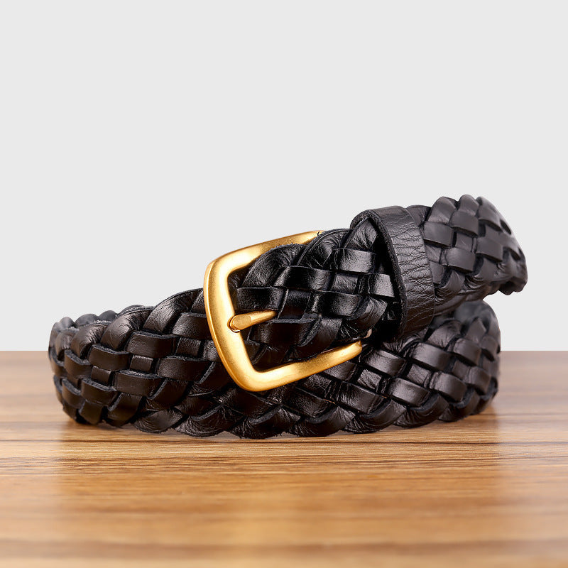 Vintage Woven Vegetable-Tanned Leather Belt