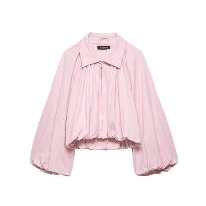European And American-style Balloon-sleeve Aviator Jacket For Women