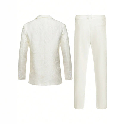 Dark-Pattern Jacquard Light Business Suit Set