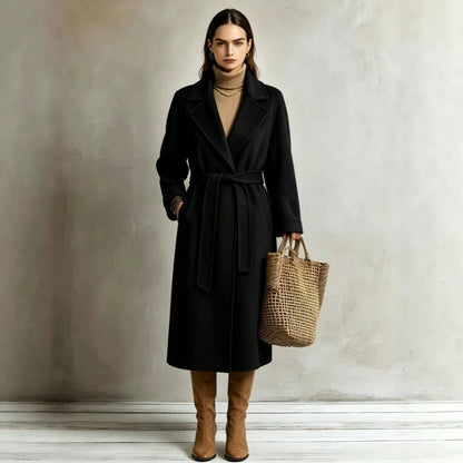 Womens Elegant Long Lapel Coat For Casual And Commute Wear