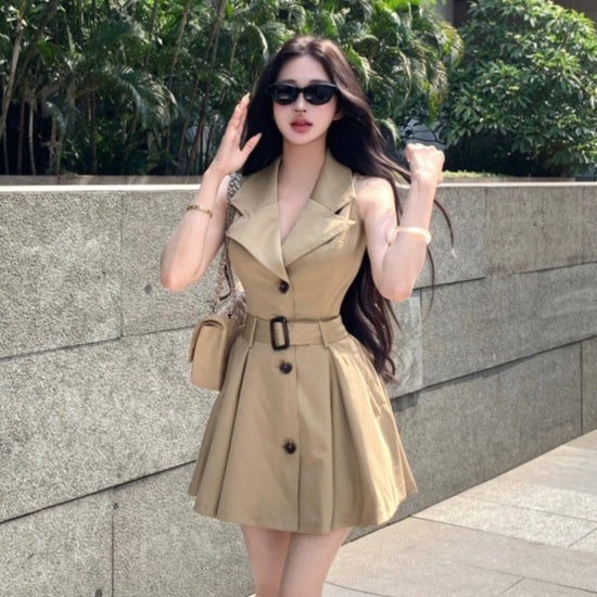 Khaki Dress-style Coat Belted Trench Coat