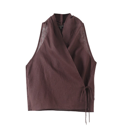 Old-money-style Halter-neck V-neck Sleeveless Top