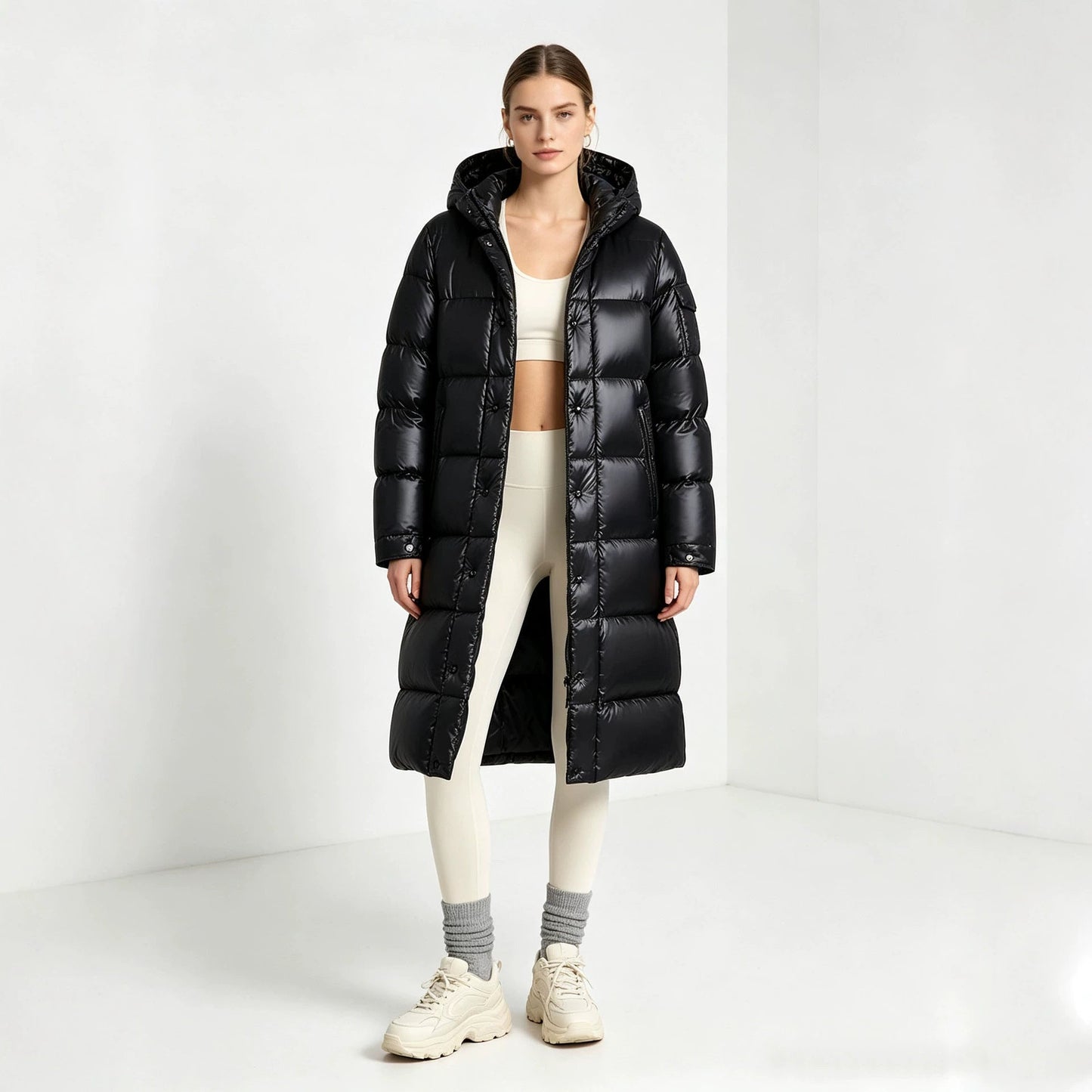 Long Hooded Padded Over-the-knee Cotton Coat