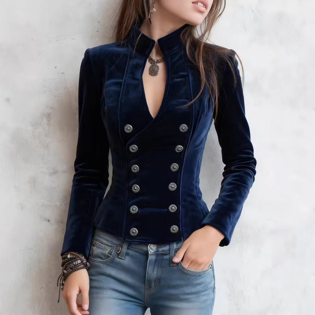 Womens Slim Fit Coat Fashionable Lapel With Double Breasted Design Versatile For Work And Casual Wear