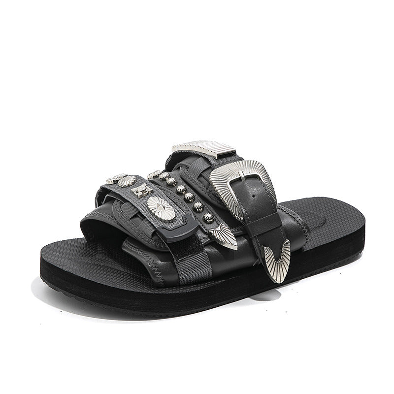 Silver-studded Casual Lightweight Platform Outdoor Slippers