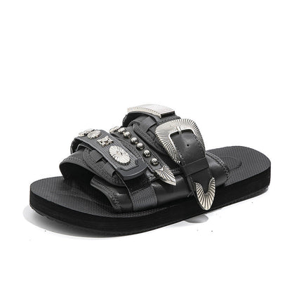 Silver-studded Casual Lightweight Platform Outdoor Slippers