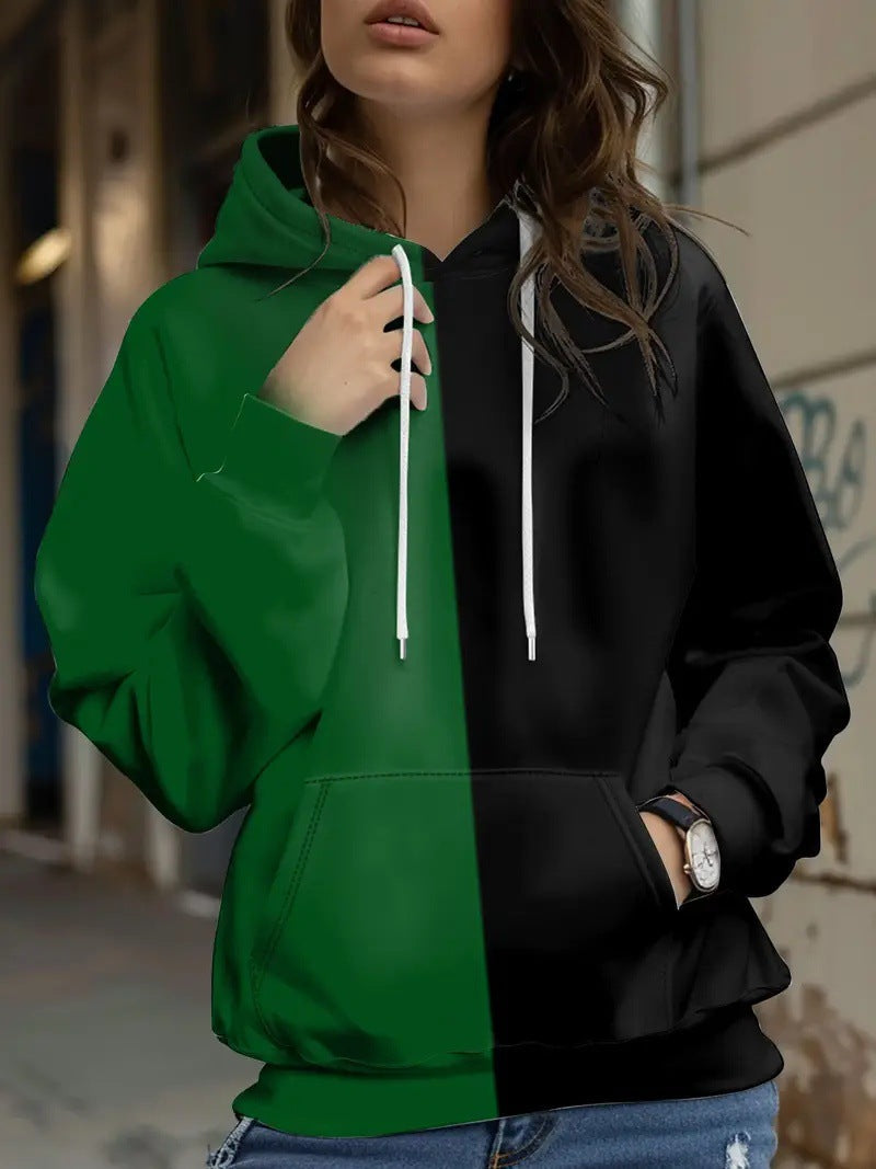 Womens Retro Plaid Patchwork Printed Hoodie