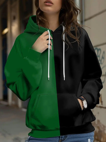 Womens Retro Plaid Patchwork Printed Hoodie