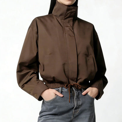 Stand-collar Trench Coat Womens Long-sleeve Jacket