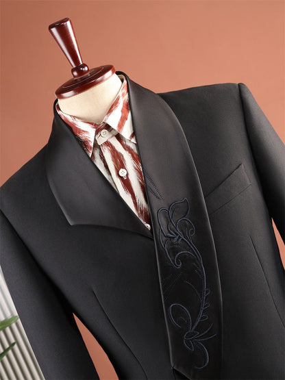 Luxury Satin Shawl Collar Floral Embroidered Tuxedo Suit