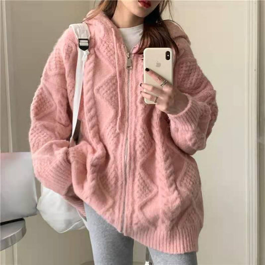 Women's Vintage Sweater Hooded Cardigan Coat