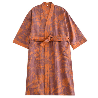 Couple Cotton Loose Lace Bathrobe Jacquard Pajamas