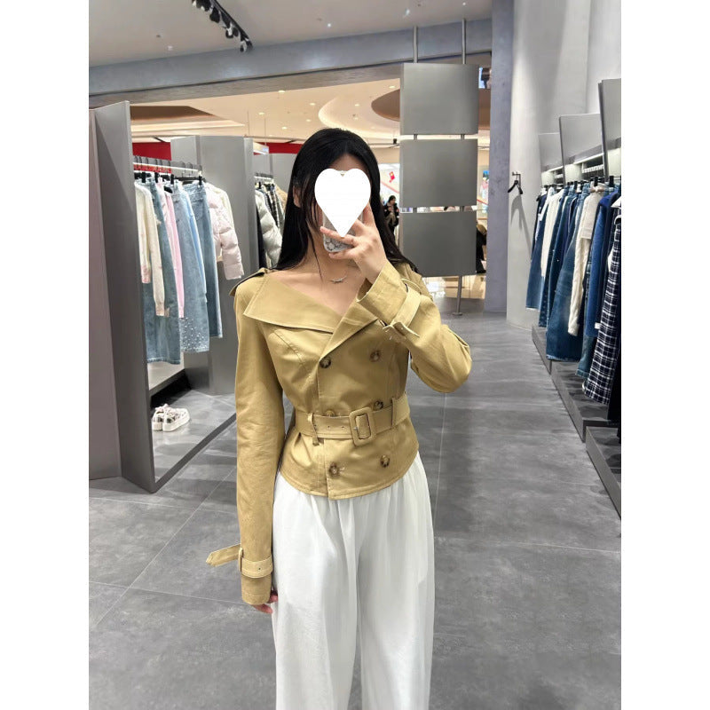 Womens Lapel Double-breasted Trench Coat
