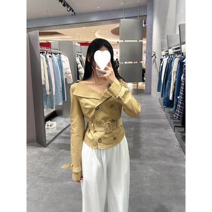 Womens Lapel Double-breasted Trench Coat